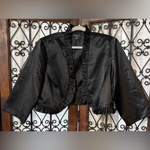Black Satin Ruffled Blazer
